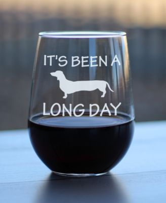 It's Been a Long Day Funny Dachshund Dog Gifts Stem Less Wine Glass, 17 oz