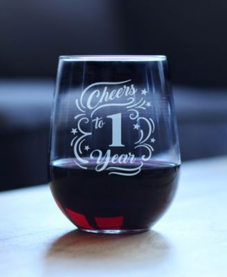 Cheers to 1 Year 1st Anniversary Gifts Stem Less Wine Glass, 17 oz