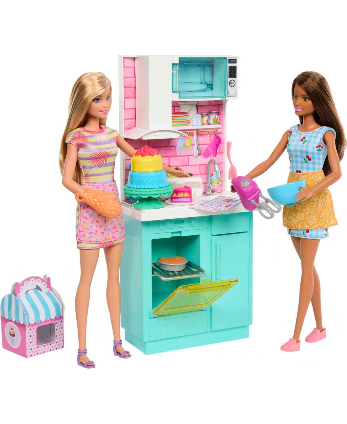 Shop Barbie Celebration Fun Dolls And Accessories, Baking Playset With 2 Dolls, Oven 15 Plus Accessories In Multicolor