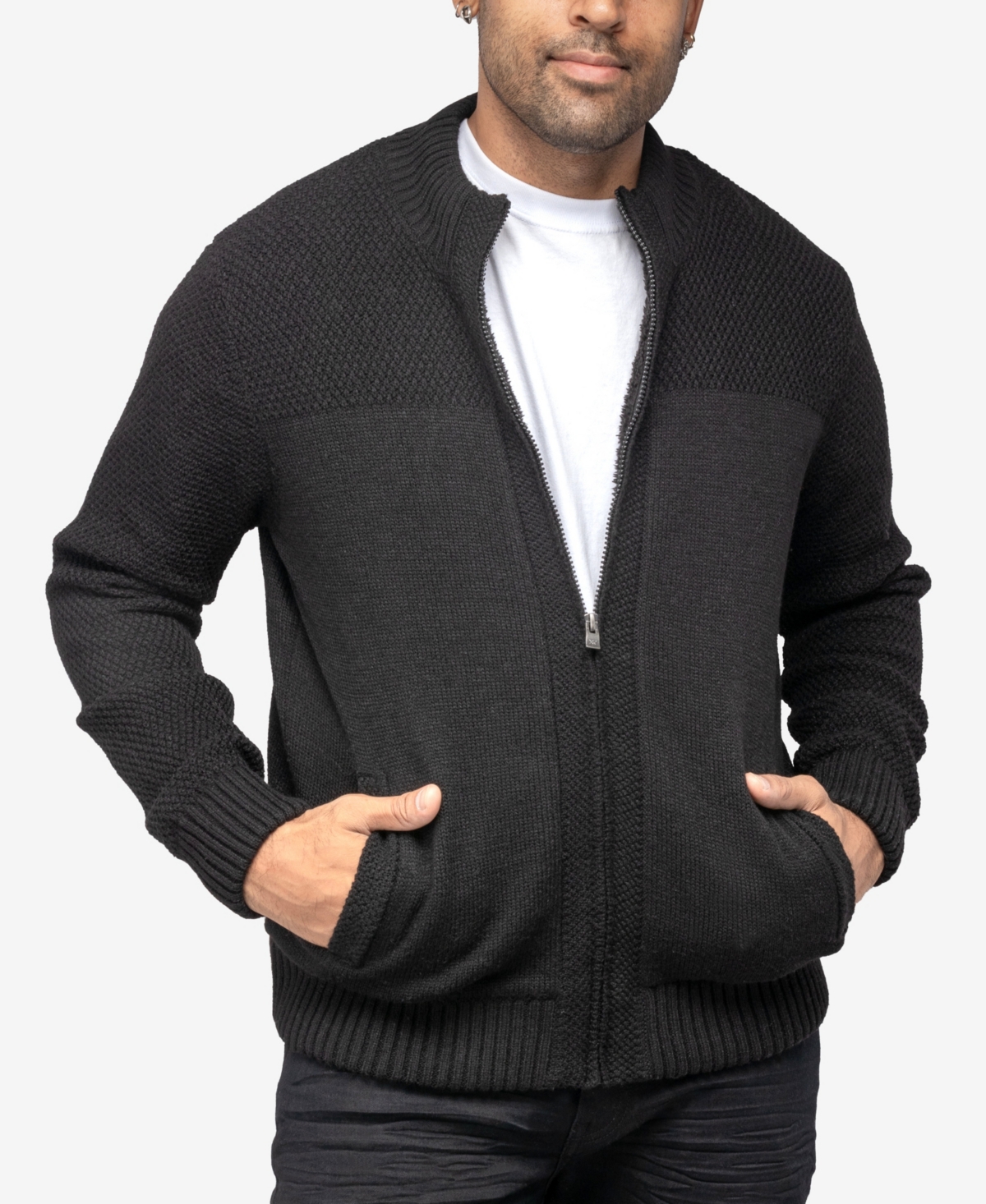 X-Ray Men's Color Blocked Full-Zip High Neck Sweater Jacket