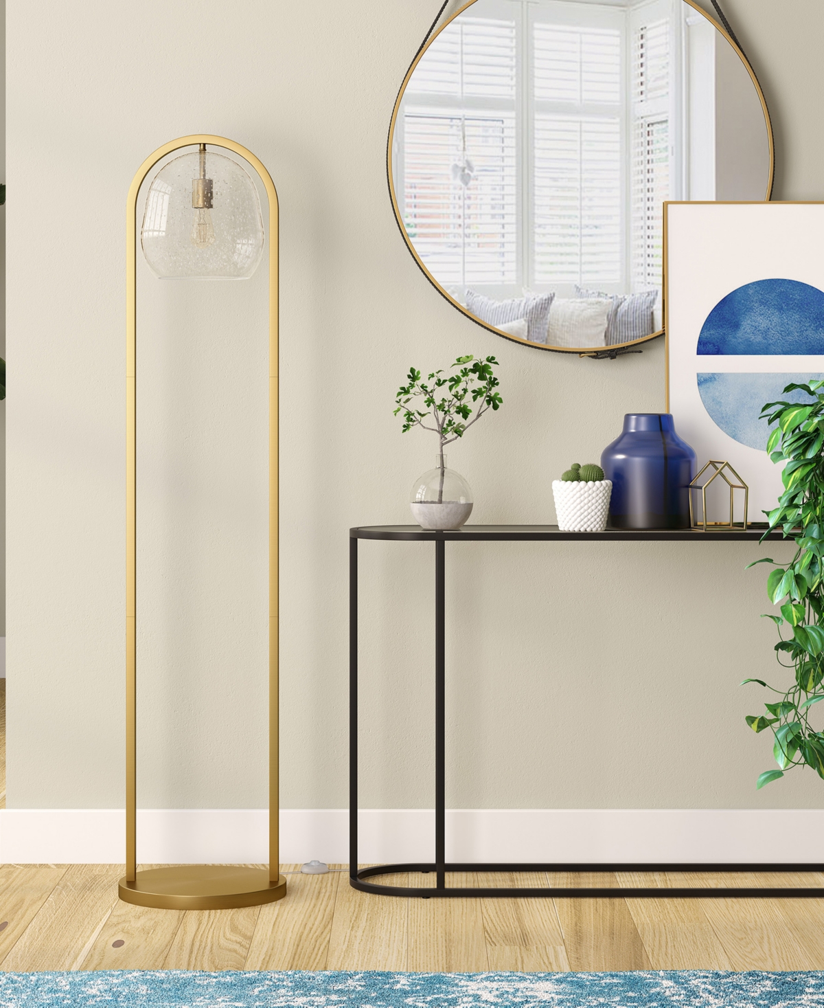 Shop Hudson & Canal Sydney 64" Floor Lamp With Seeded Glass Shade In Brushed Brass