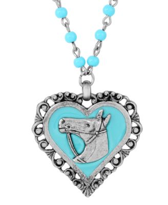 Acrylic Turquoise Bead Horse Head Heart Necklace