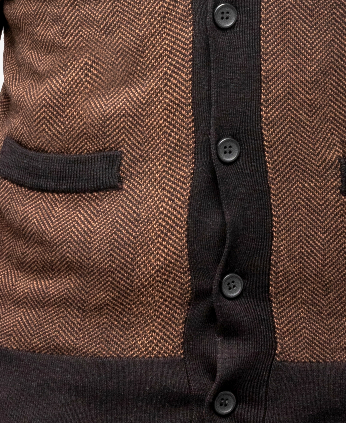 X-Ray Men's Herringbone Cardigan Sweater - Sienna-Black