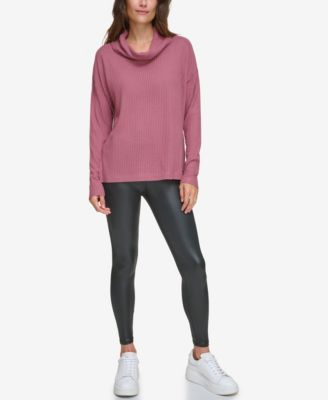 Andrew Marc Sport Women s Brushed Waffle Set up Hem Turtleneck Top Macy s