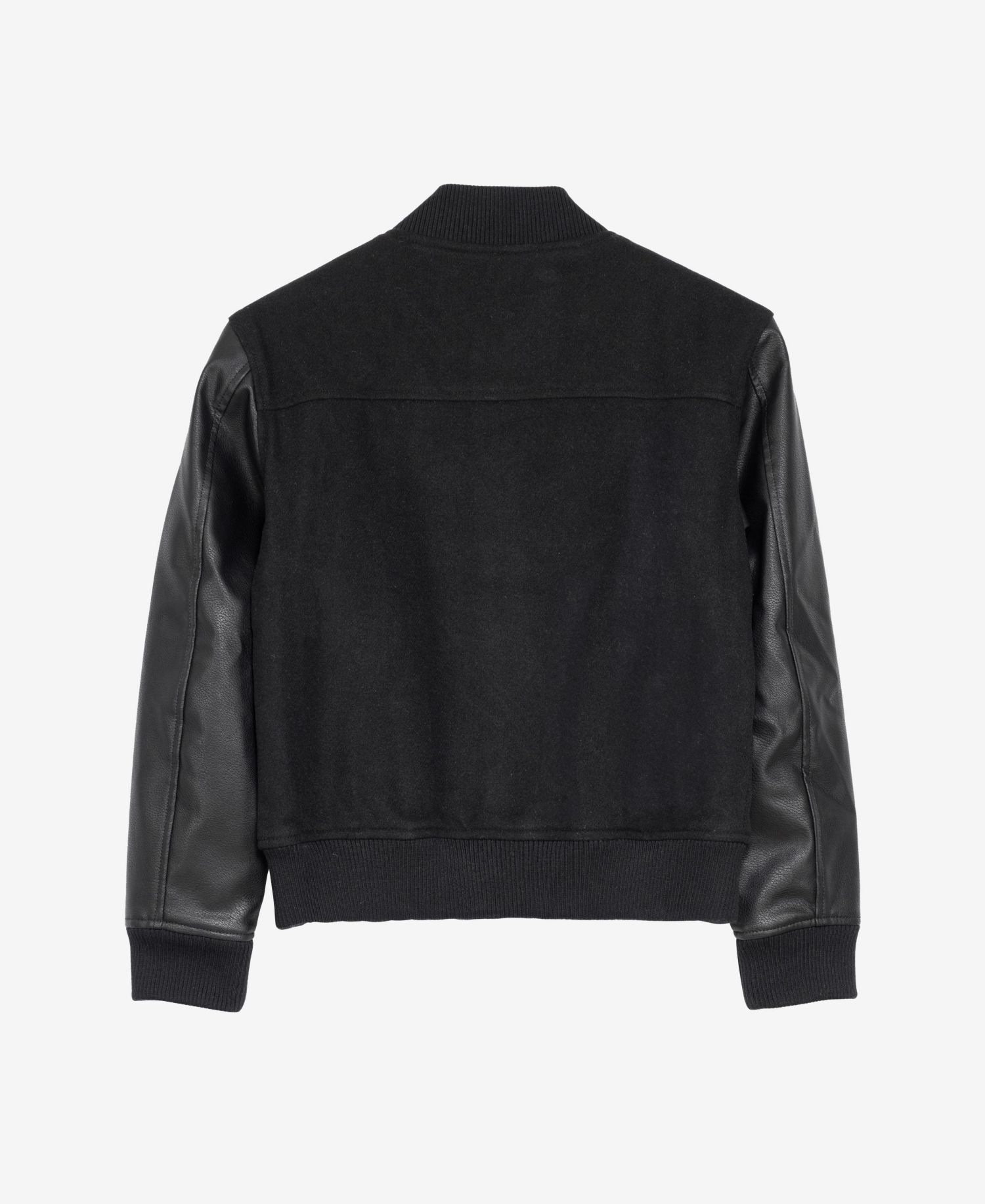 Boys Wool Varsity Bomber Jacket With Grainy PU Sleevees Jackets