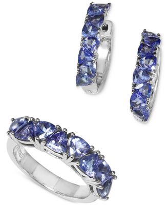 Effy Collection Effy Tanzanite Trillion Ring Hoop Earrings Collection In Sterling Silver