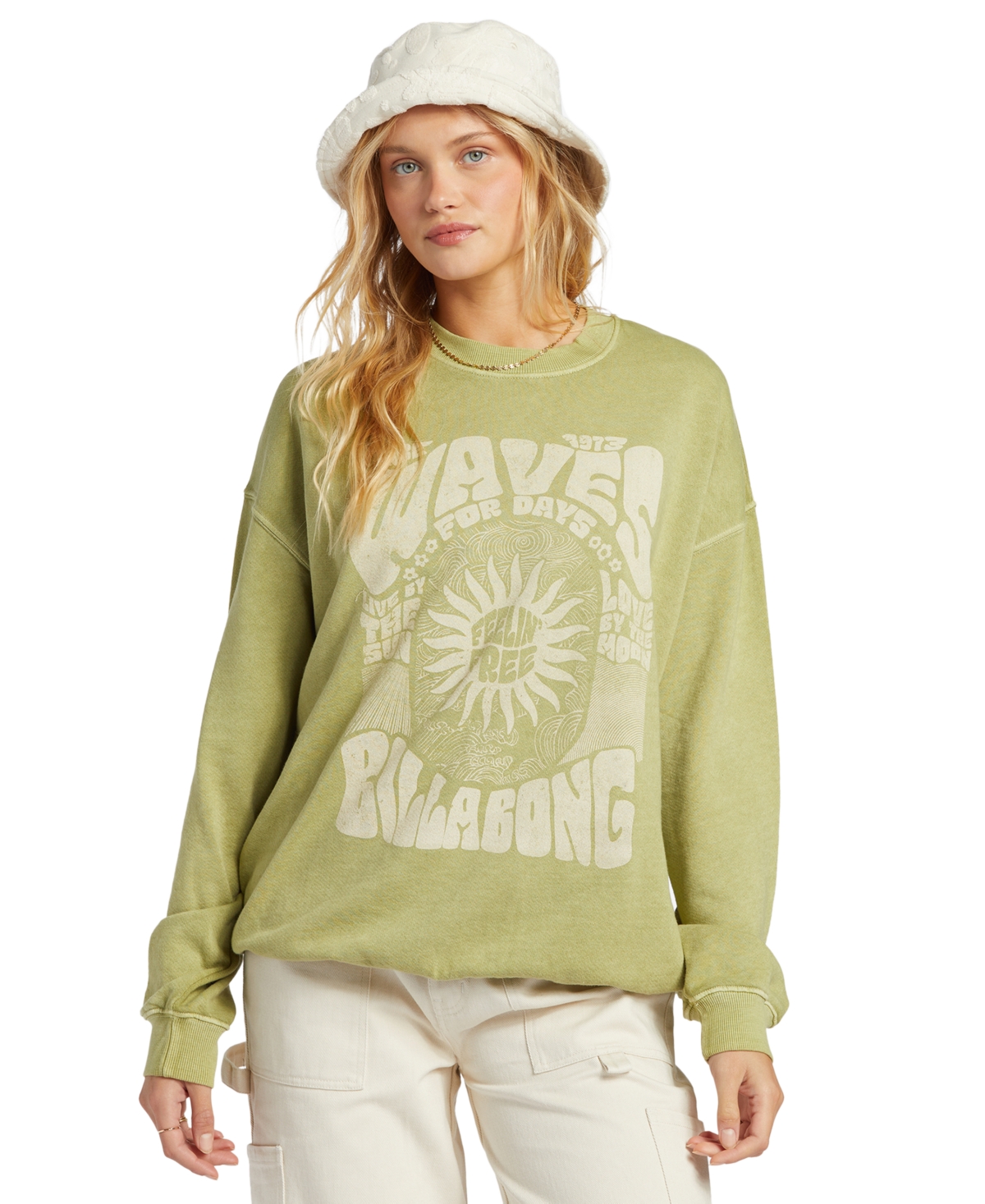 Billabong Ride In Cotton Blend Graphic Sweatshirt In Palm Green