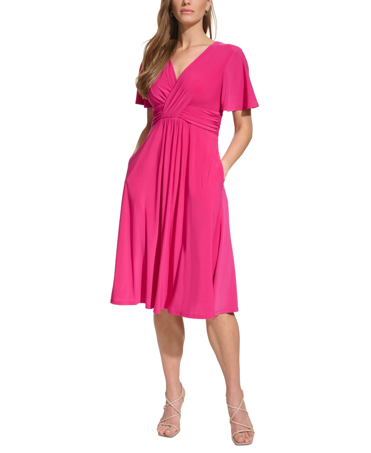 Jessica Howard Women's Ruched Crossover-front Dress In Fuchsia
