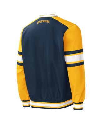 Men's Navy Milwaukee Brewers Yardline V-Neck Pullover Windbreaker
