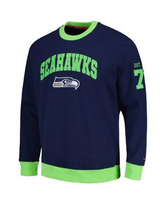 Men's College Navy, Neon Green Seattle Seahawks Reese Raglan Tri-Blend Pullover Sweatshirt