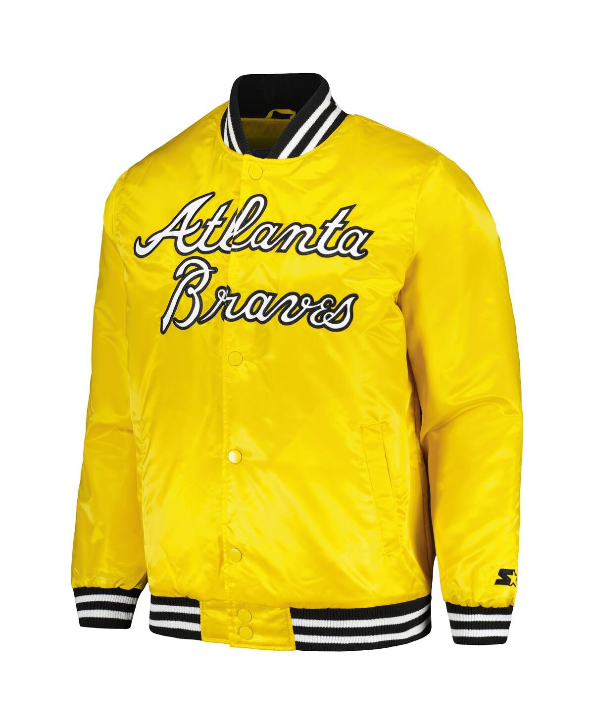 Men's StarterAtlanta Braves Cross Bronx Fashion Satin Full-Snap Varsity Jacket - Gold