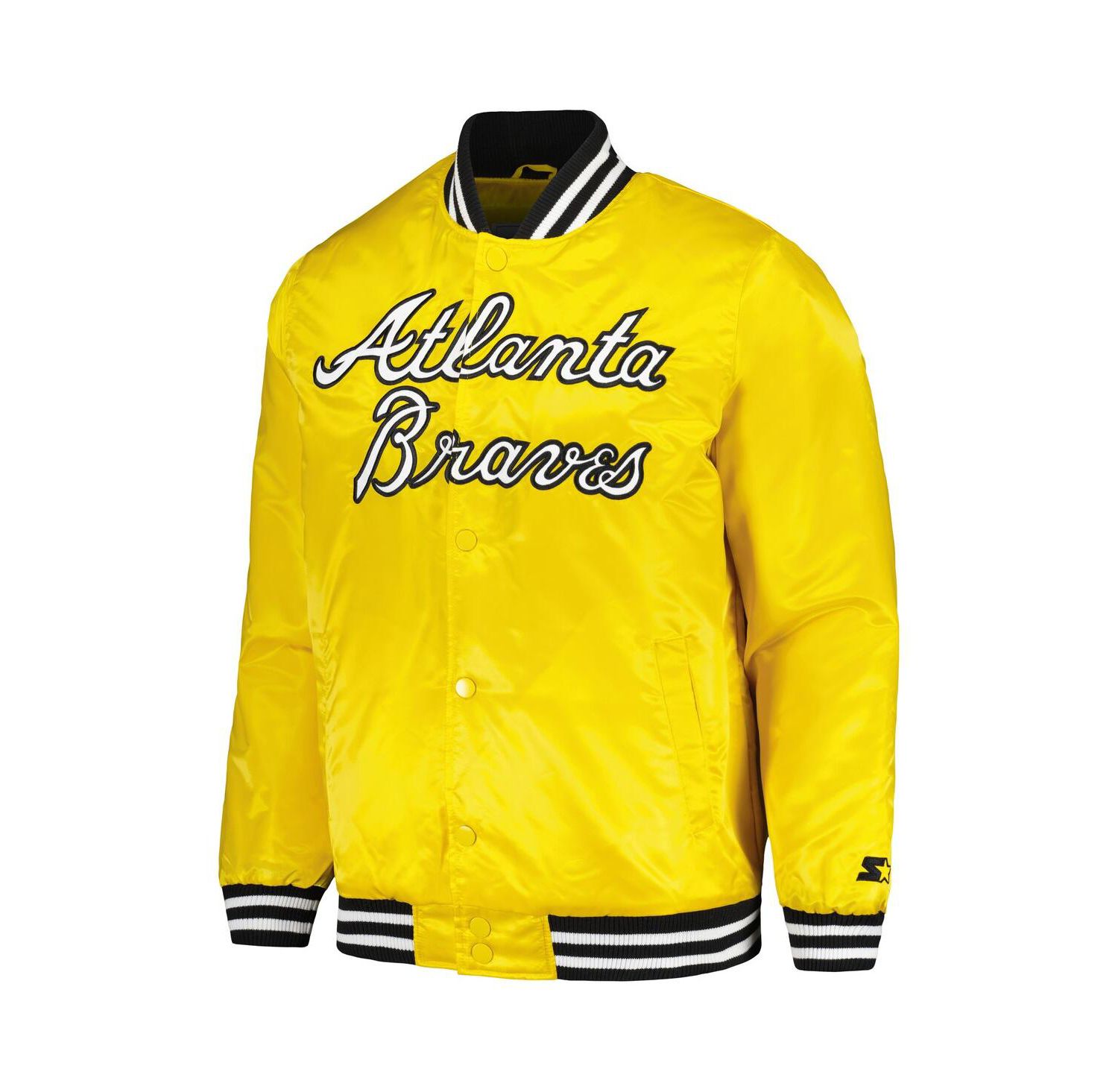 Men's Gold Atlanta Braves Cross Bronx Fashion Satin Full-Snap Varsity Jacket