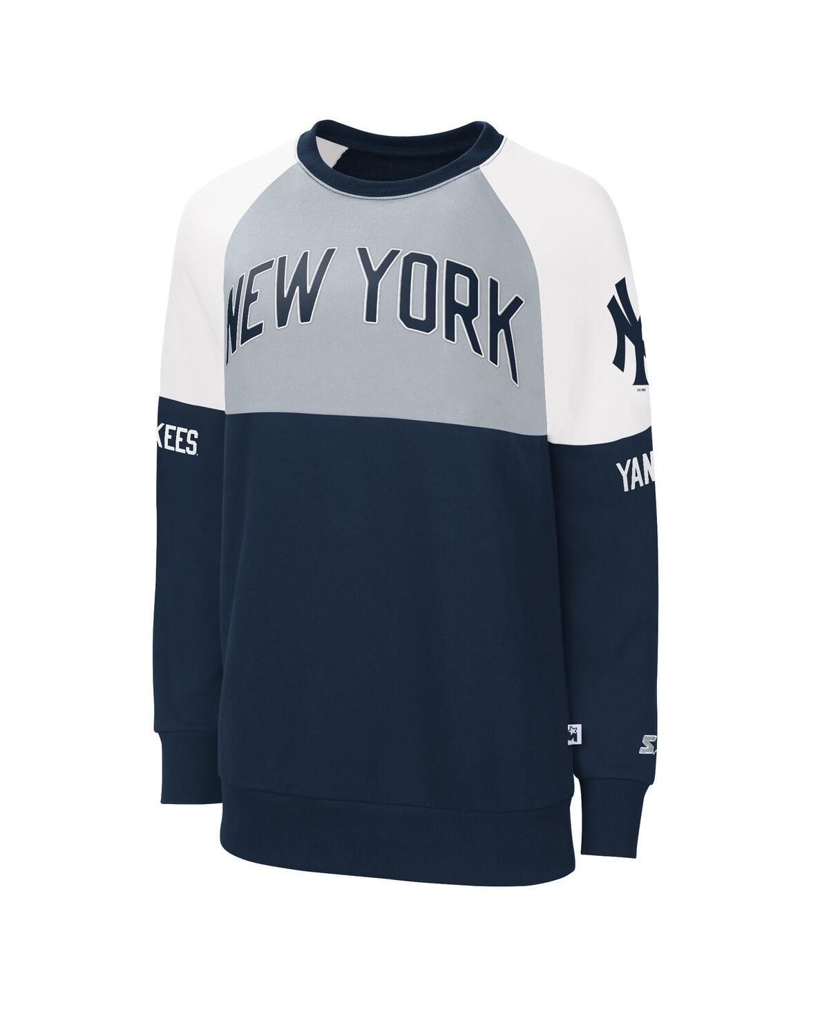Starter Women's  Navy, Gray New York Yankees Baseline Raglan Pullover Sweatshirt In Navy,gray