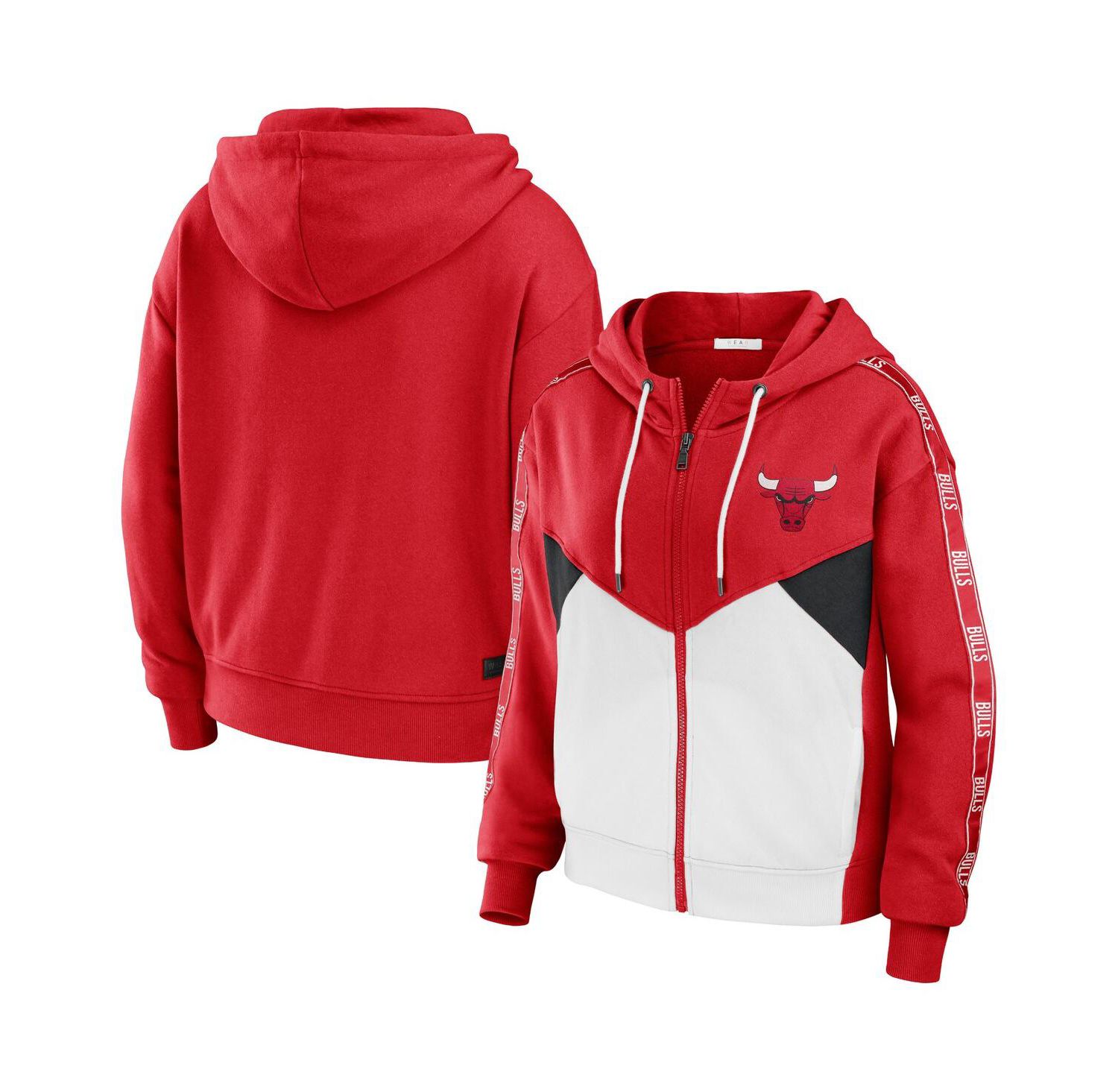 Women's Red Chicago Bulls Color-Block Full-Zip Hoodie