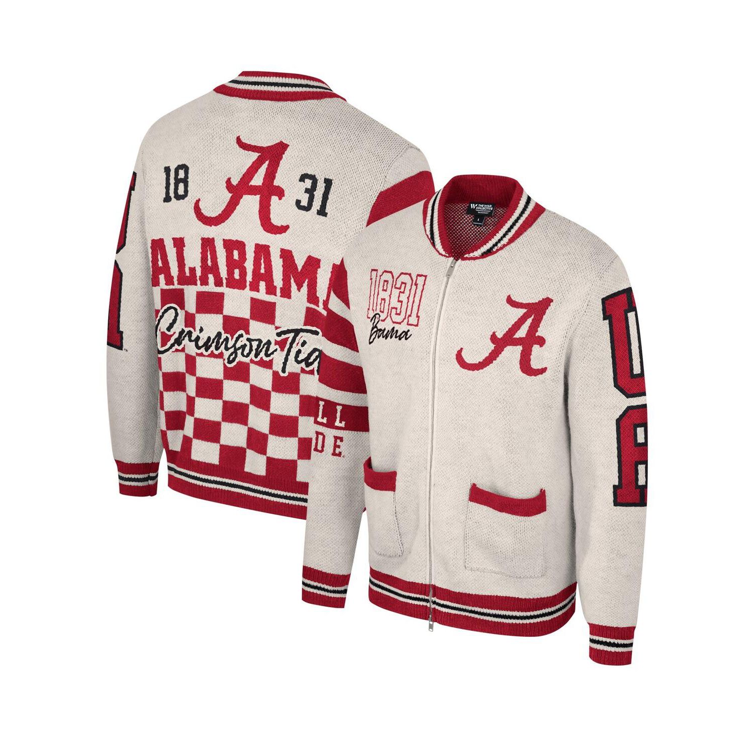Men's and Women's Cream Alabama Crimson Tide Jacquard Full-Zip Sweater
