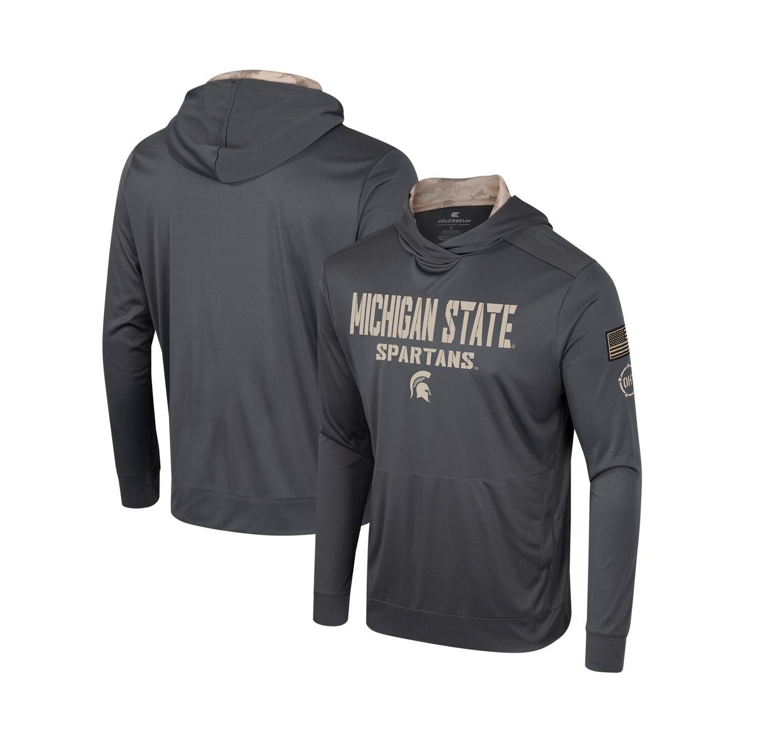 Men's Charcoal Michigan State Spartans OHT Military-Inspired Appreciation Long Sleeve Hoodie T-shirt