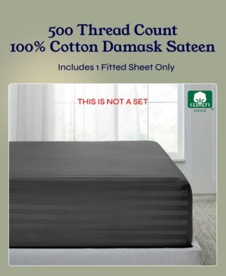 Striped 500 Thread Count Fitted Sheet Only, 100% Cotton Sateen, Fully Elasticized with Deep Pockets by California Design Den