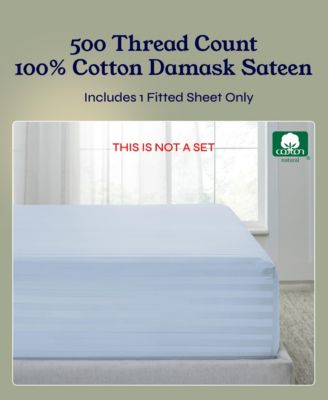 Striped 500 Thread Count Fitted Sheet Only, 100% Cotton Sateen, Fully Elasticized with Deep Pockets by California Design Den