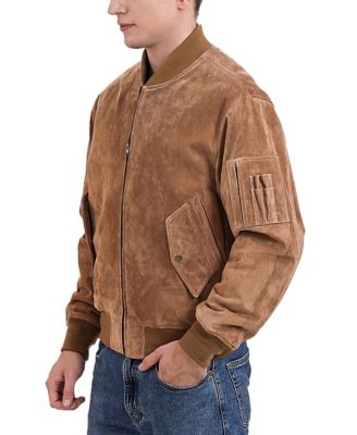 Men MA-1 Suede Leather Flight Bomber Jacket
