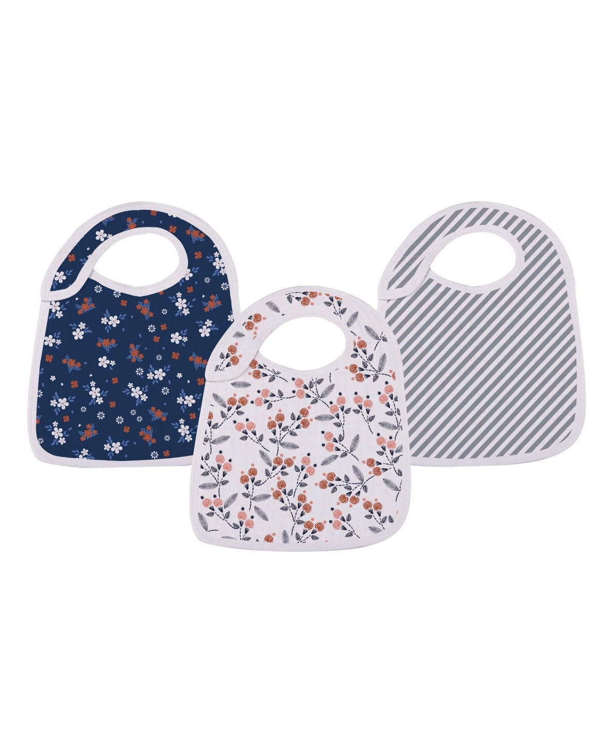 Newcastle Classics Babies' Blooms 100% Soft Cotton 3 Pack Snap Bibs 12" X 9" In Blue