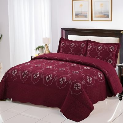 3 Piece Quilted Embroidery Quilts Bedspreads Set Emma Queen