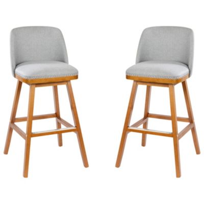Jada Upholstered Mid-Back Stools With Nailhead Accent Trim & Wood Frames