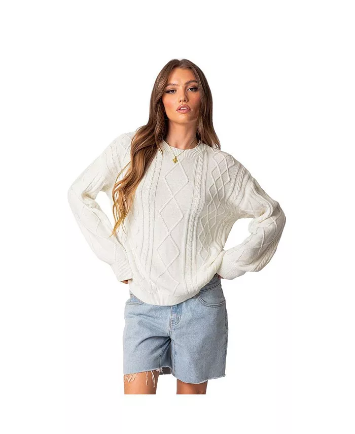 Women's Jessy Cable Knit Oversized Sweater - thumbnail 3
