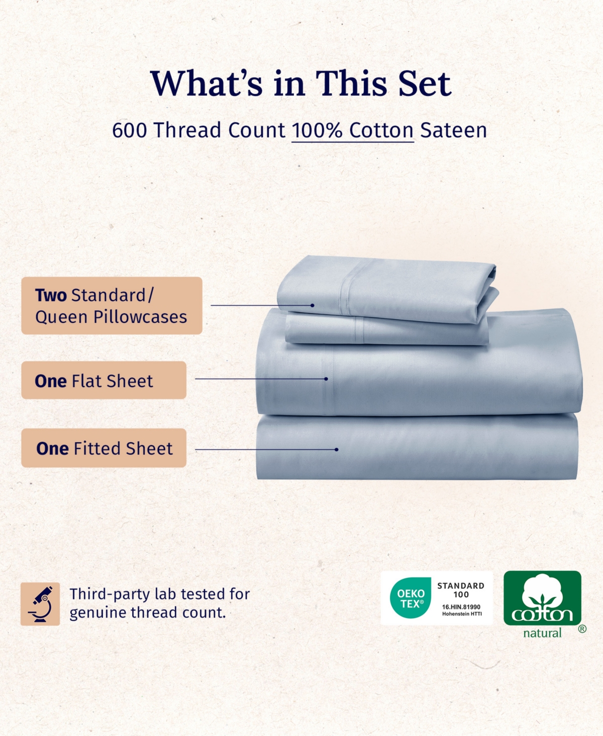 5-Star Luxury Sheet Set, 600 Thread Count Cotton Sateen, Soft & Crisp Bed Sheets