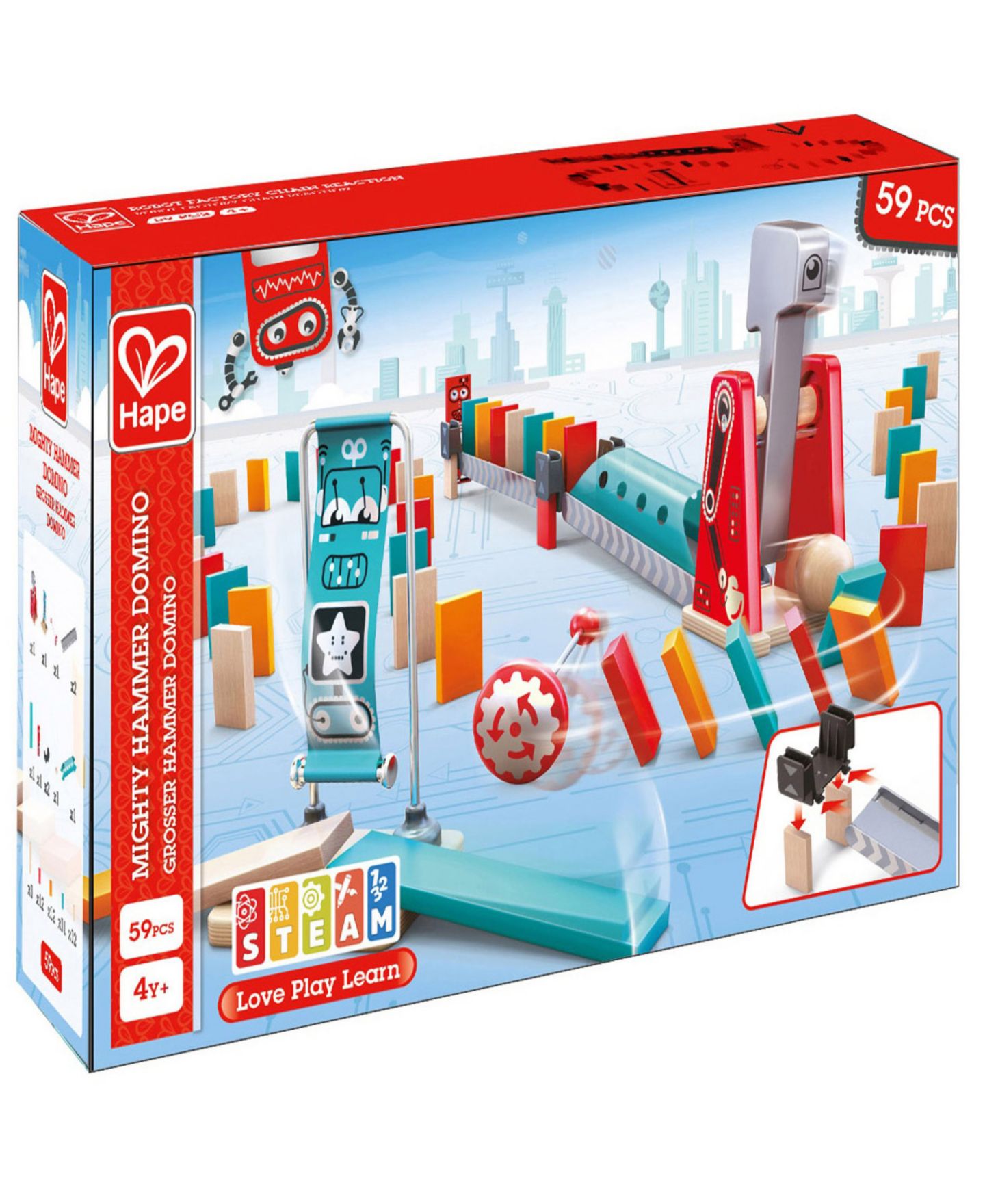 Детские конструкторы Hape Robot-Themed Mighty Hammer 59-Piece Domino Ball Set, Ages 4+ — фото 1