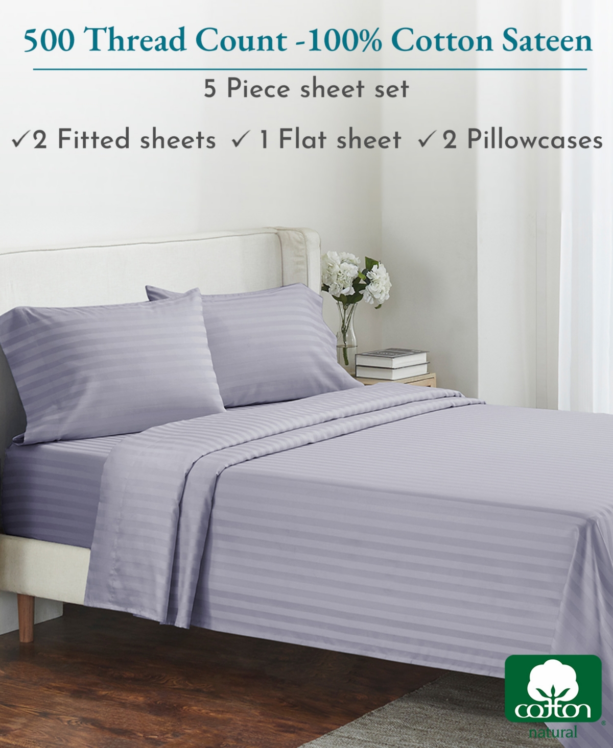 California Design Den 100% Extra Long Staple, 500 Thread Count Sateen Weave Sheet Set