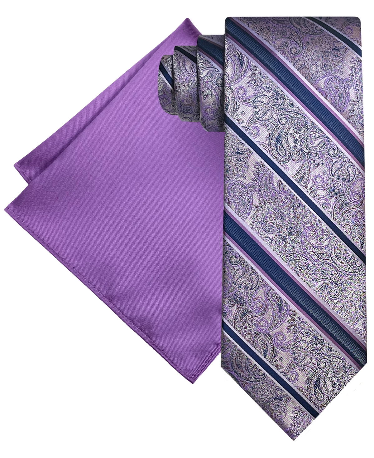 Men's Paisley Stripe Tie & Solid Pocket Square Set - Lilac