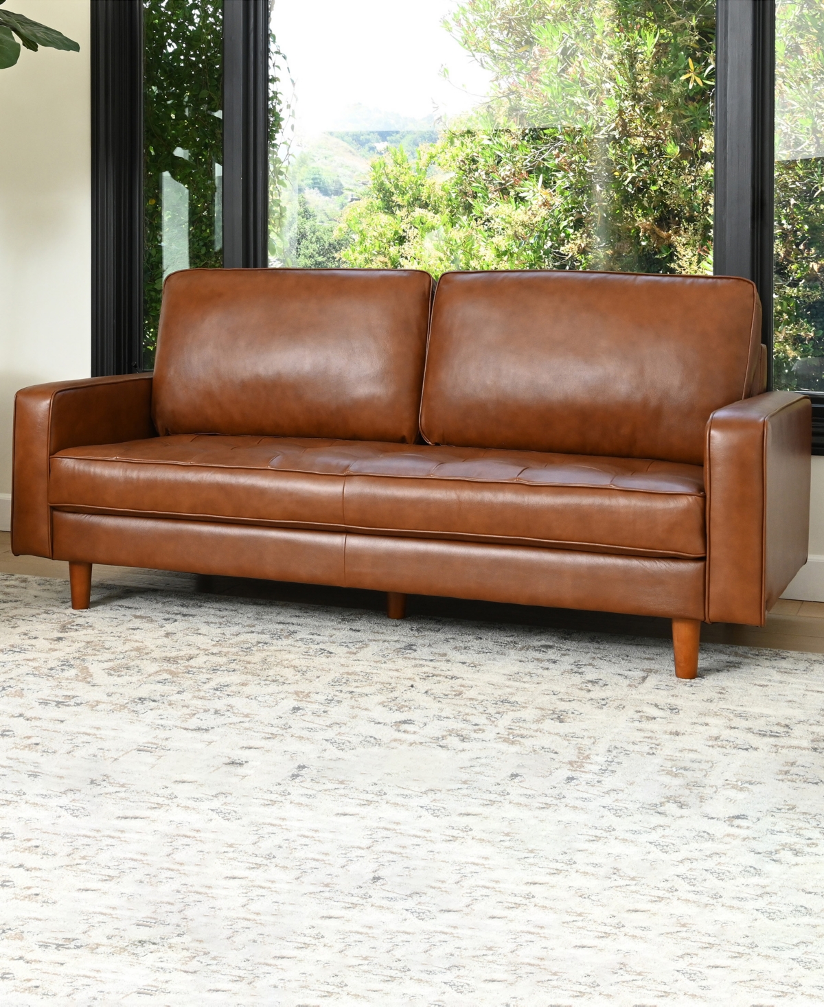 Shop Abbyson Living Holloway 81" Mid-century Leather Sofa In Camel