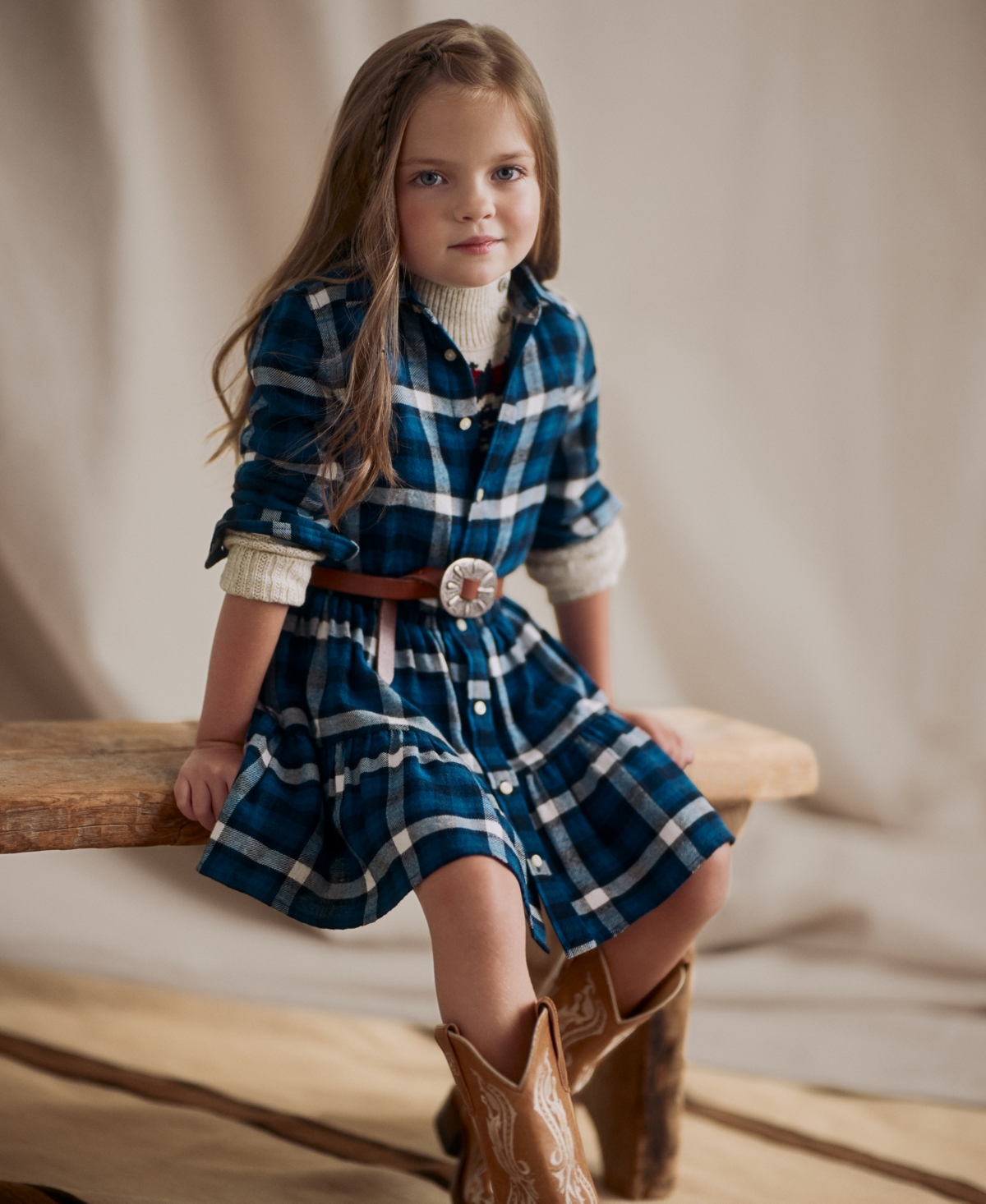 Polo Ralph Lauren Kids' Toddler & Little Girls Cotton Tiered Plaid Flannel Shirtdress In Blue Multi Plaid