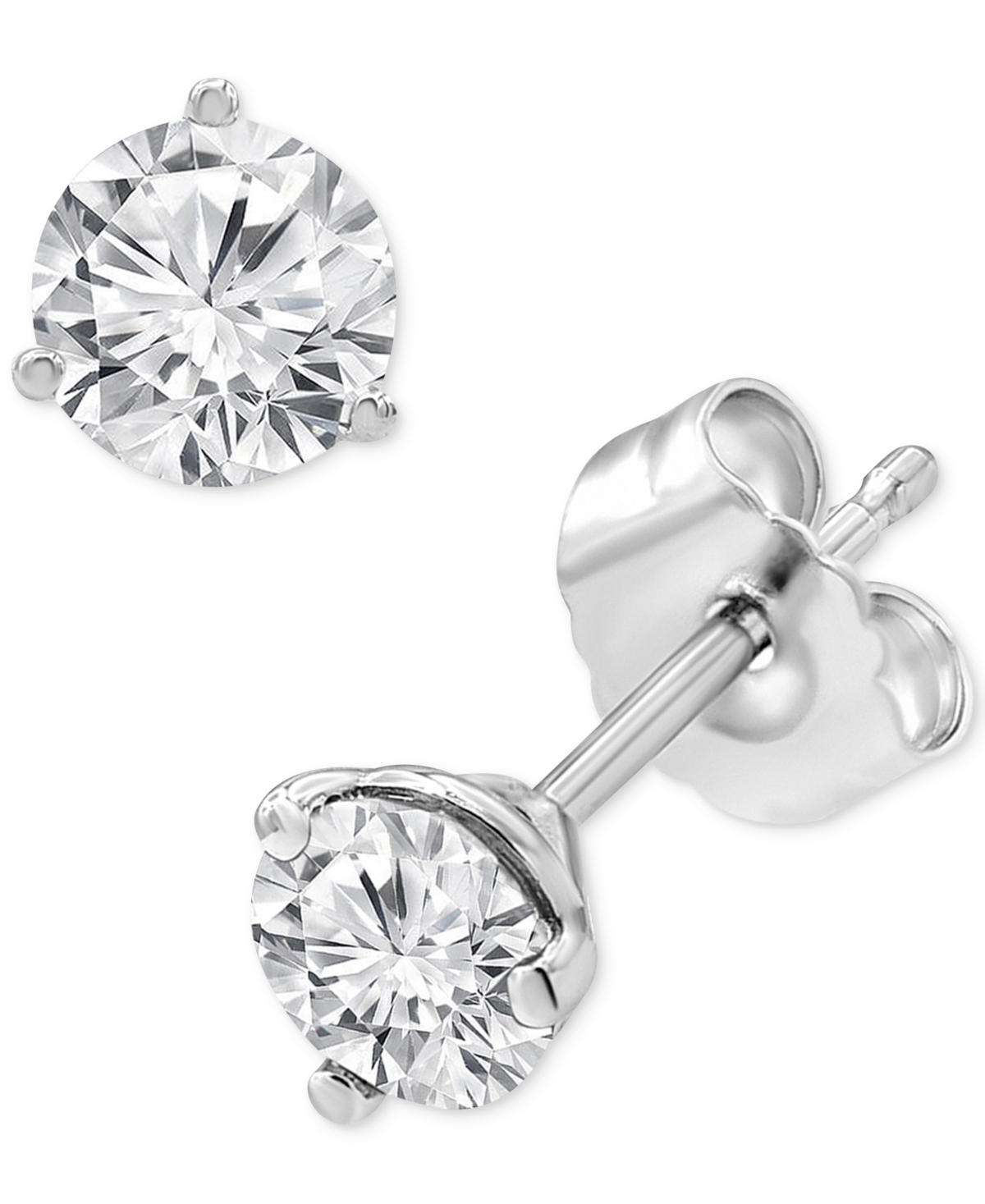 Macy's Diamond Three Prong Stud Earrings (1 Ct. T.w.) In 14k White Gold