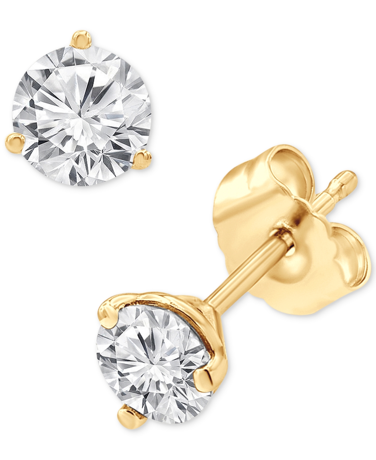 Macy's Diamond Three Prong Stud Earrings (1 Ct. T.w.) In 14k White Gold In Yellow Gold