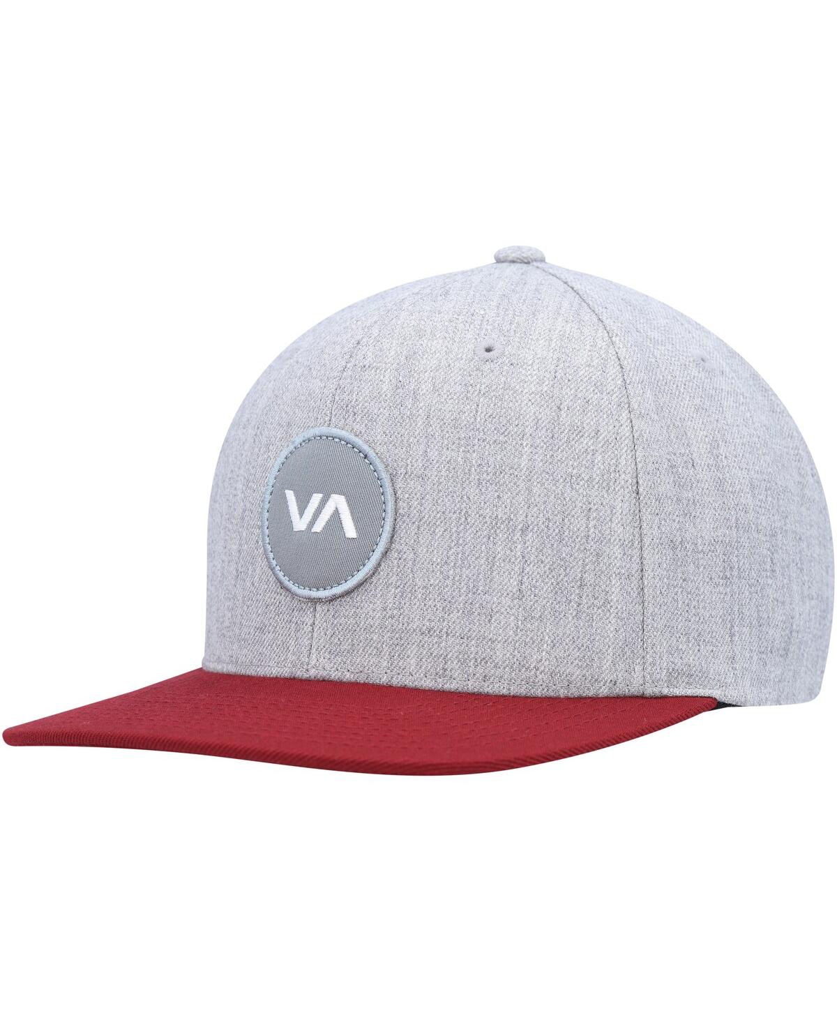 Rvca Men's  Heather Gray, Red Patch Adjustable Snapback Hat In Heather Gray,red