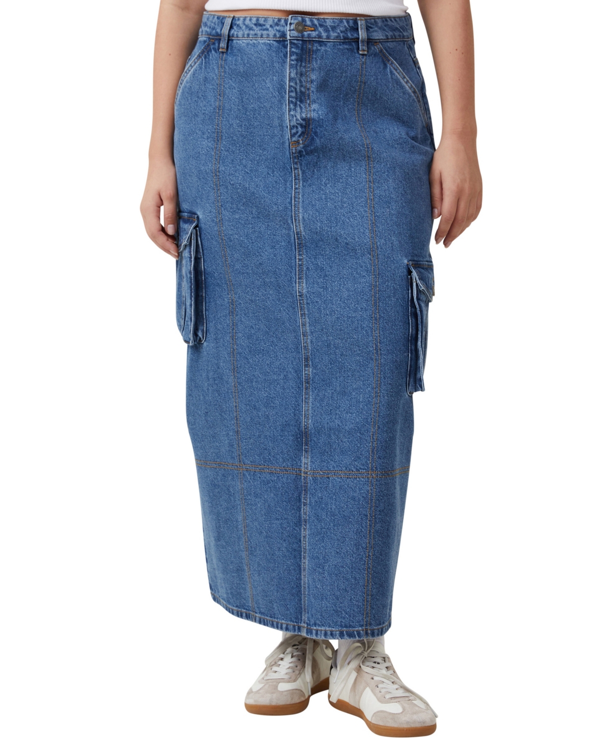 Women's Cargo Denim Maxi Skirt - Offshore Blue