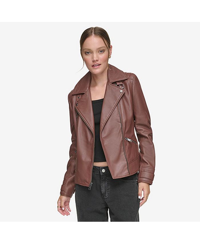 Andrew marc asymmetrical hotsell leather detail jacket