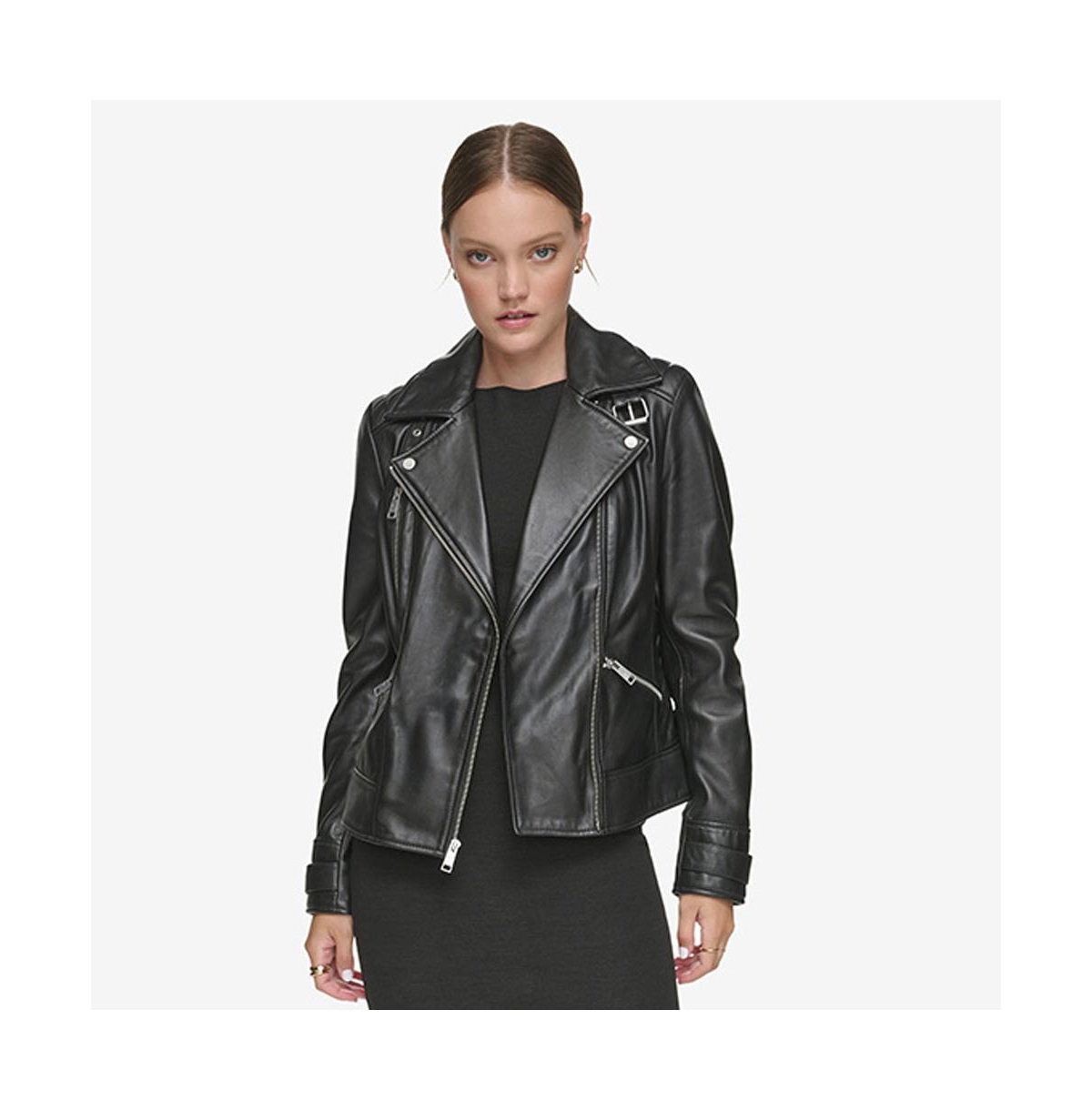 Salla Smooth Asymmetrical Lamb Women's Leather Moto Jacket - Black