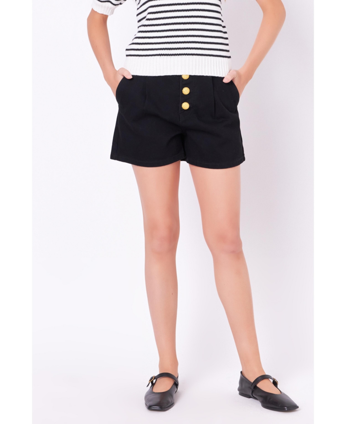 Women's Buttoned Denim Shorts - Black