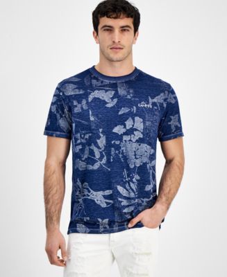 GUESS Men's Allover Leaf Print Short Sleeve Crewneck T-Shirt - Macy's
