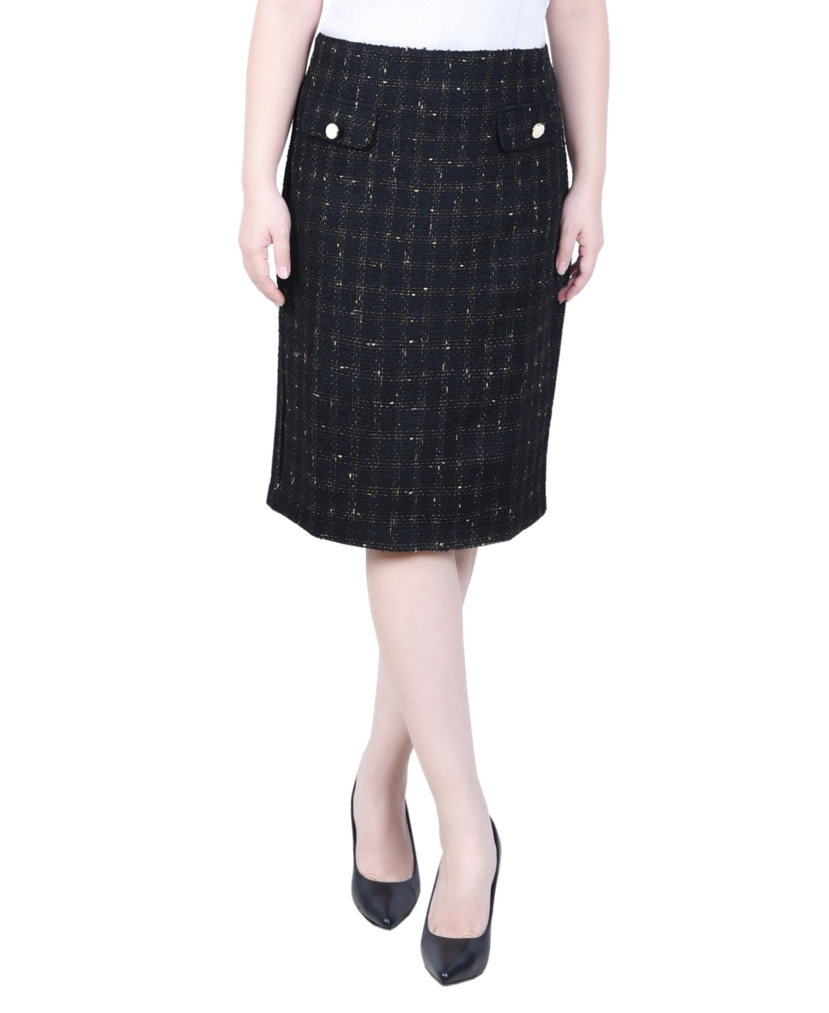 Ny Collection Women's Slim Double Knit Skirt In Black Gold