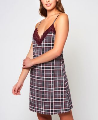 Women's Modal Plaid Trimmed in Elegant Lace 1 Pc Nightgown