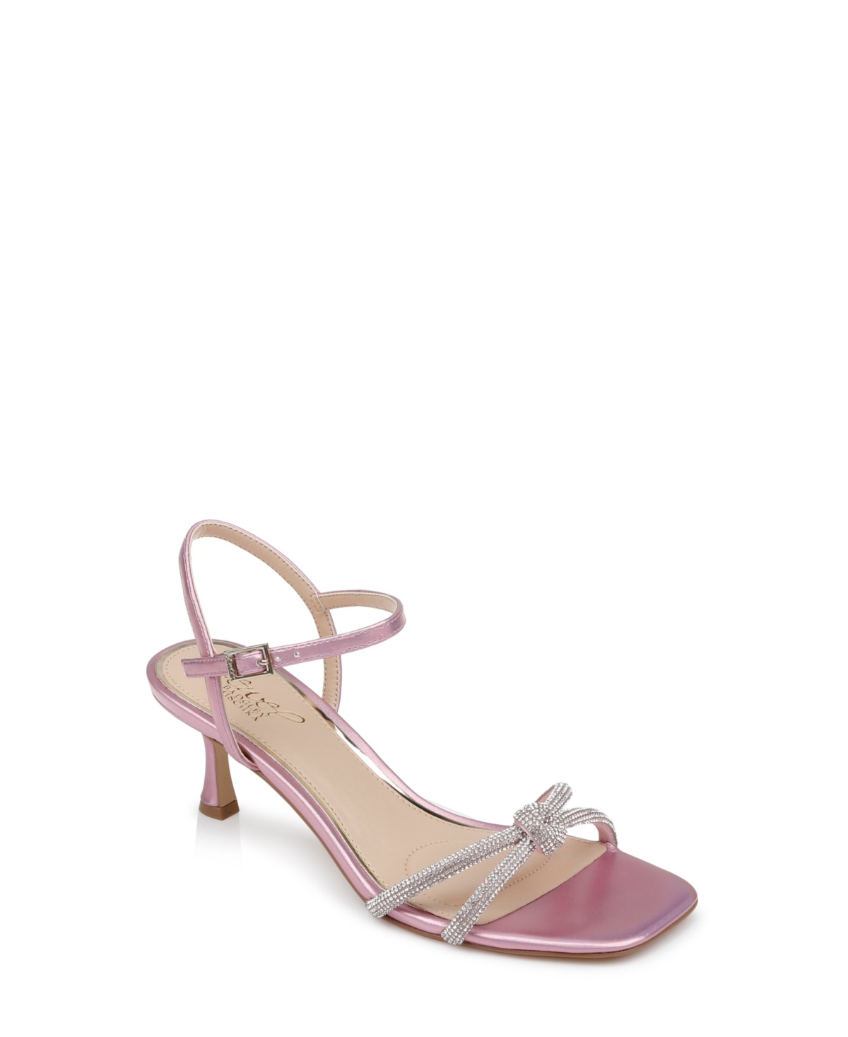 Women's Maci rhinestone Knot Kitten Heel Evening Sandals - Pink Pearlized