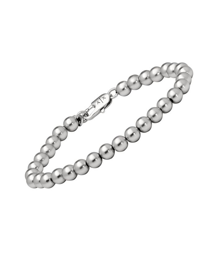 Armani Exchange Men's SilverTone Brass Beaded Bracelet Macy's