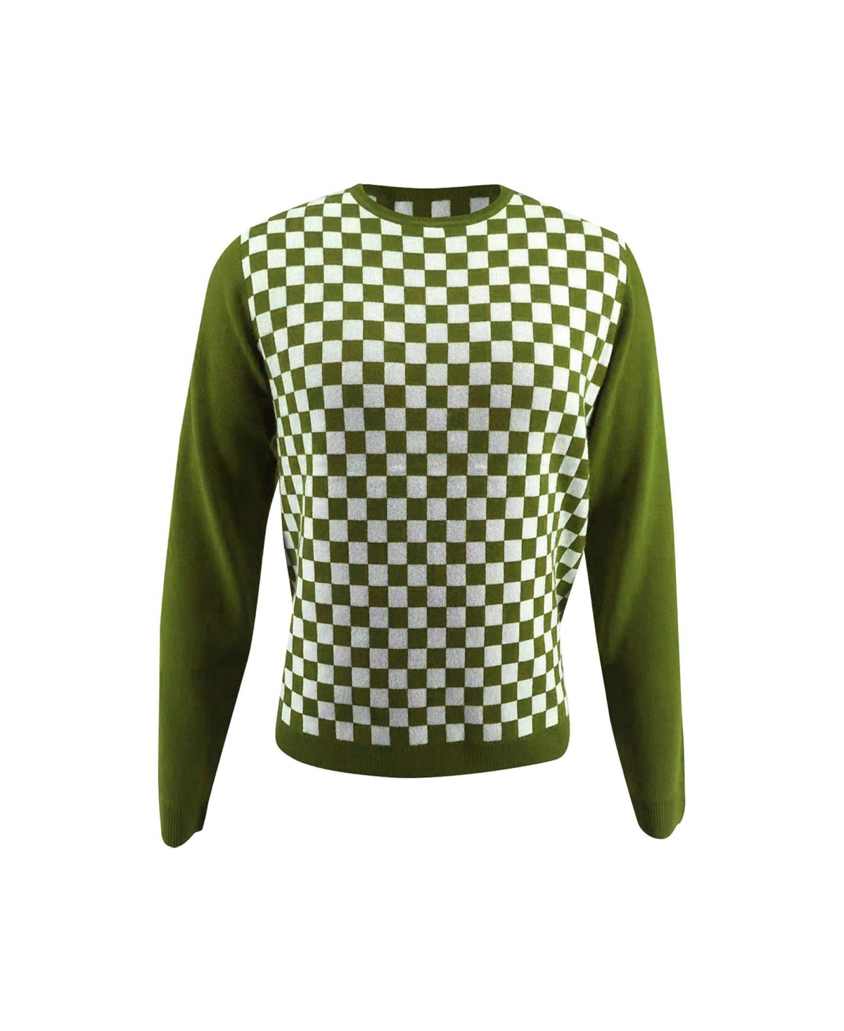 Bellemere Checker Print Cashmere Merino Fantasy Sweater - Yellow green