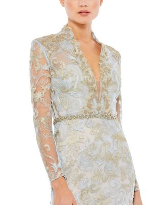 Women's Long Sleeve Applique V-Neck Gown