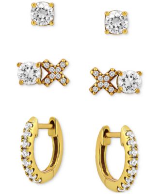 Giani Bernini - 3-Pc. Set Cubic Zirconia Hoop & Stud Earrings