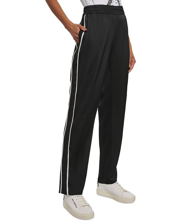 KARL LAGERFELD PARIS Women's Side-Stripe Black Pull-On Pants - Macy's