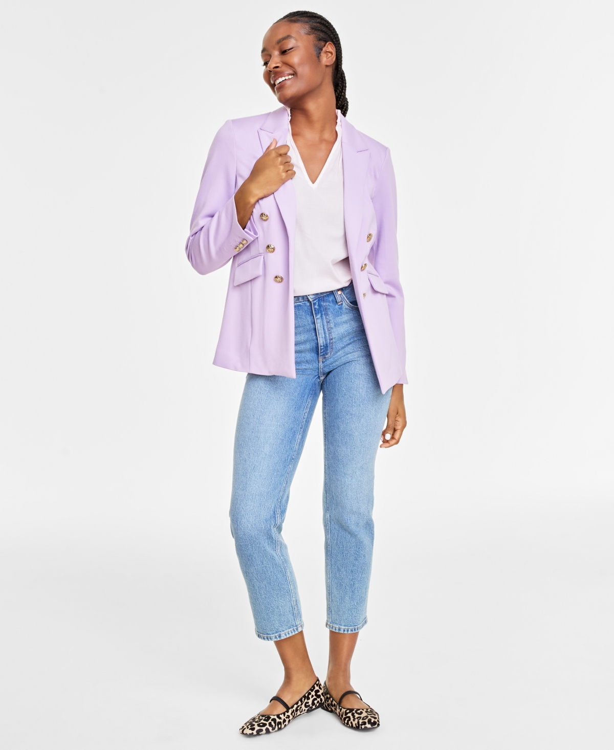 Women's Solid Faux Double-Breasted Blazer, Created for Macy's - Calla Lilac